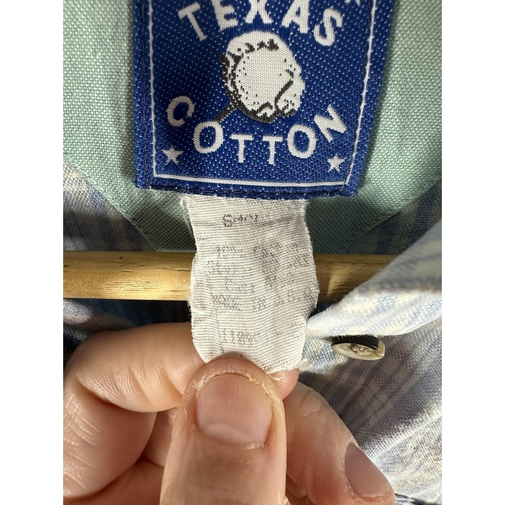 Texas Cotton Shirt Mens Small Blue Plaid Button Front Long Sleeve Casual‎ Summer - Picture 4 of 7